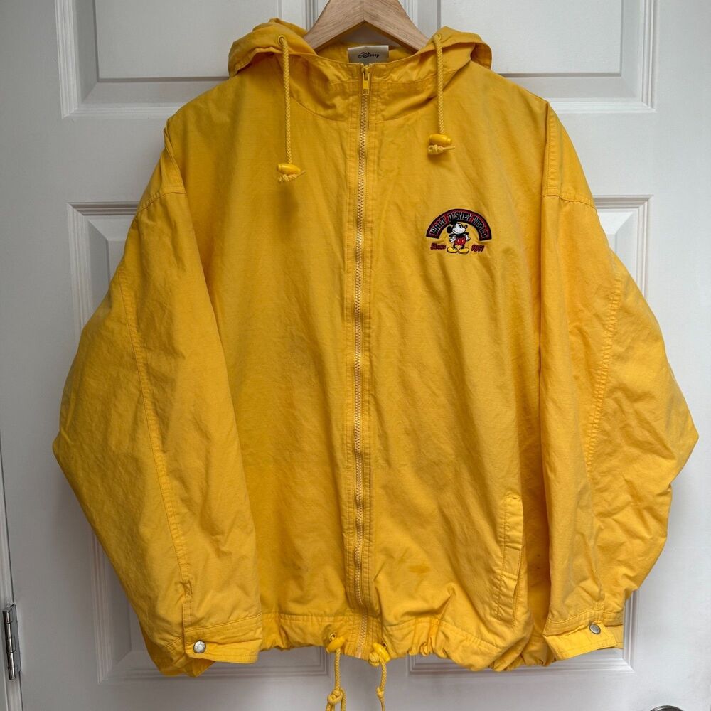 Vintage Walt Disney World Mickey Mouse Jacket Windbreaker Hoodie XL Yellow 90s